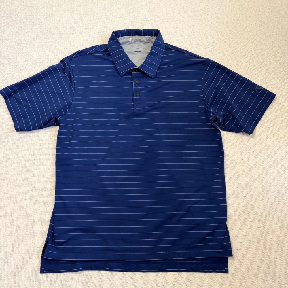 Adidas Golf Mens Blue Pinstripe Short Sleeve Polo Shirt Size M Tenasika Logo